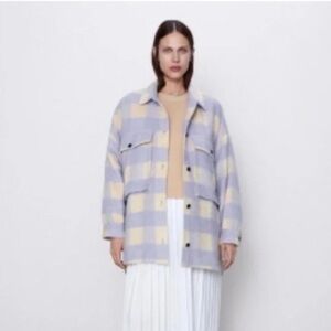 Zara Lilac and Cream Checked Utility Overshirt